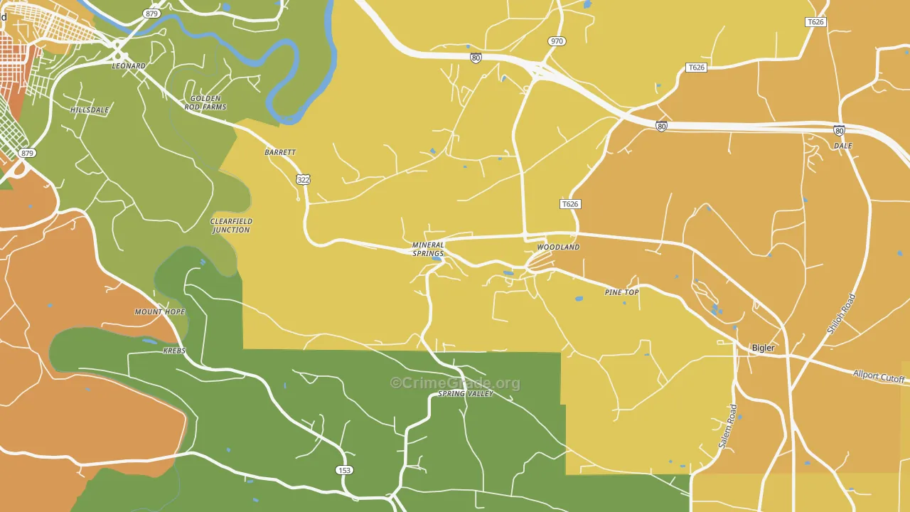 Mineral Springs, PA Map of Robbery Rates