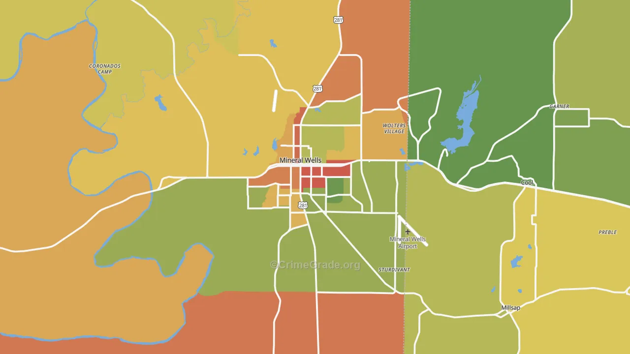 Mineral Wells, TX Map of Robbery Rates
