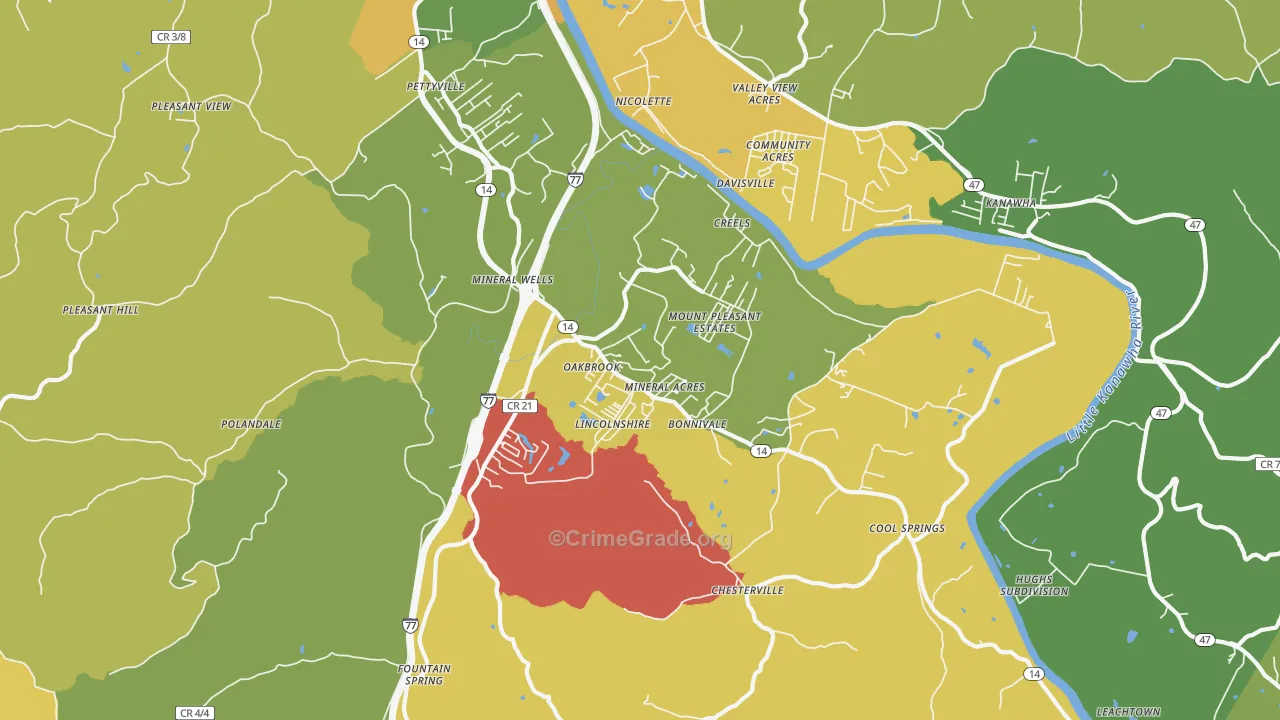 Mineralwells, WV Map of Robbery Rates