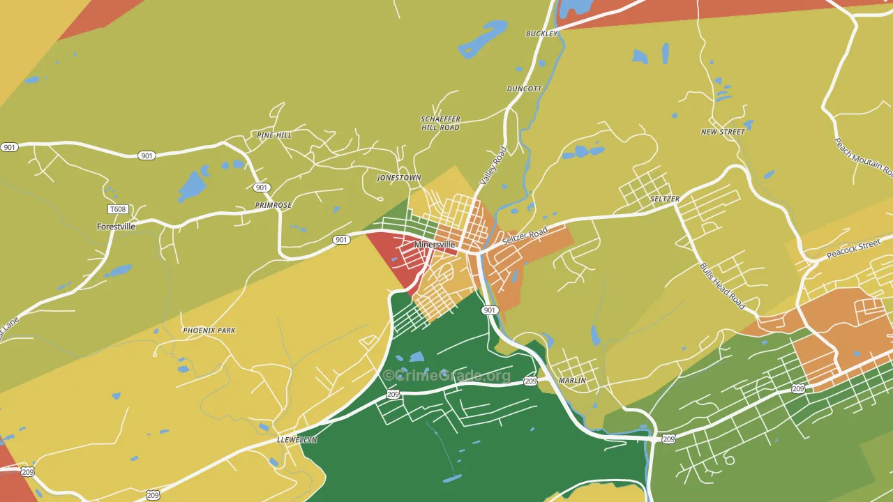 Minersville, PA Map of Robbery Rates