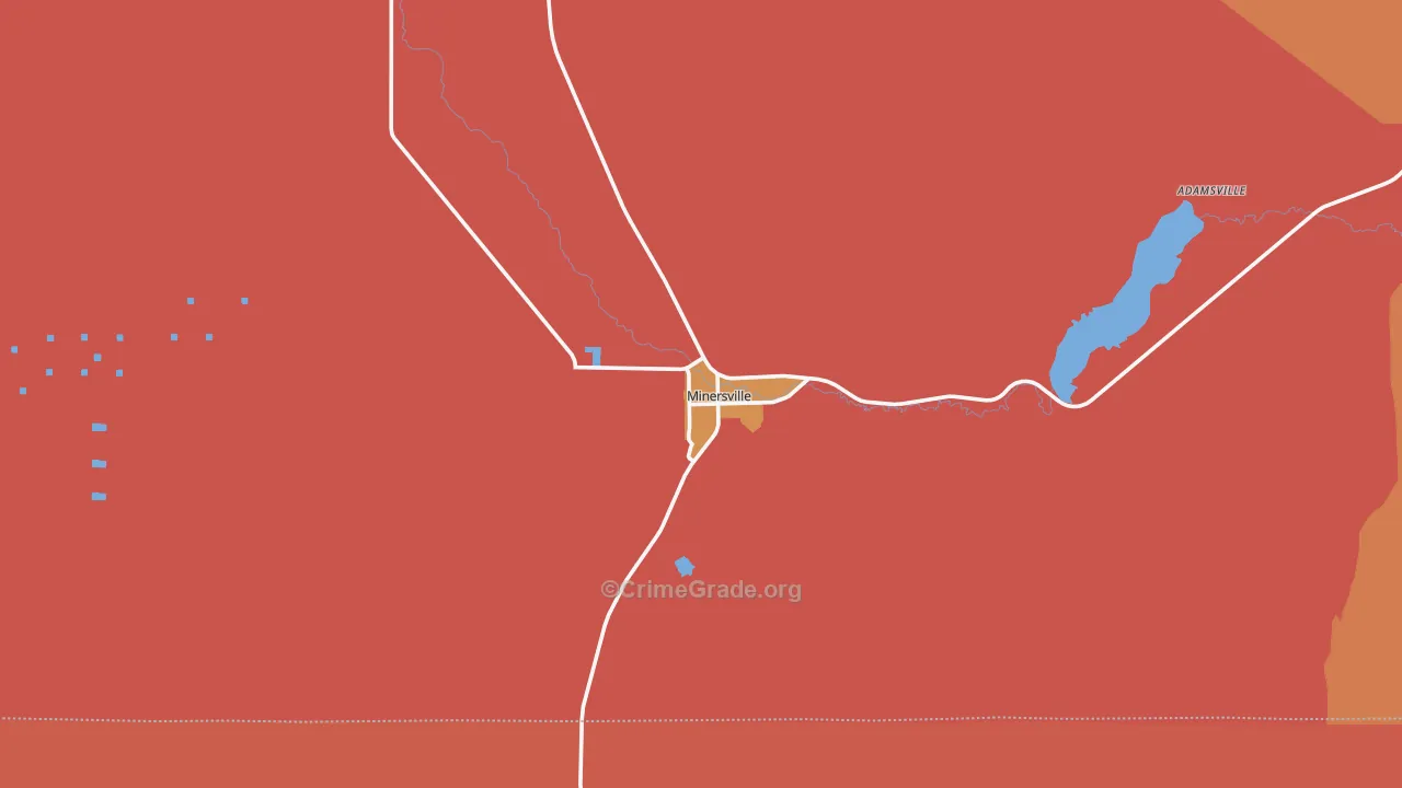 Minersville, UT Map of Robbery Rates