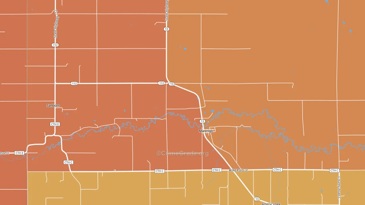 Minersville, WI Map of Robbery Rates