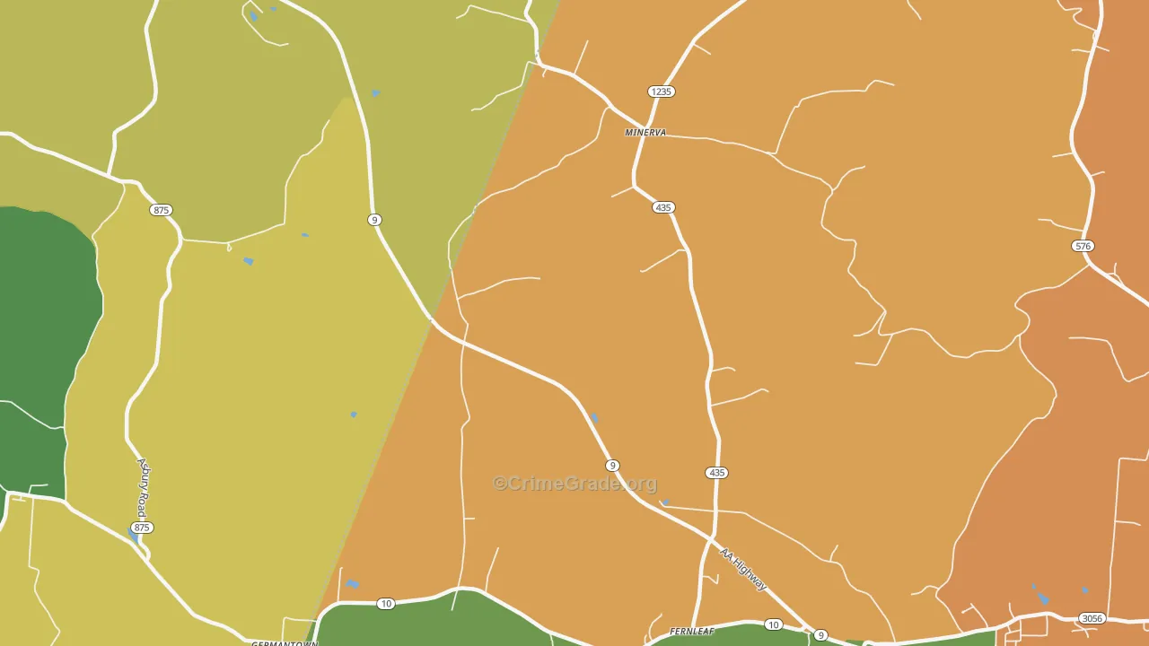 Minerva, KY Map of Robbery Rates