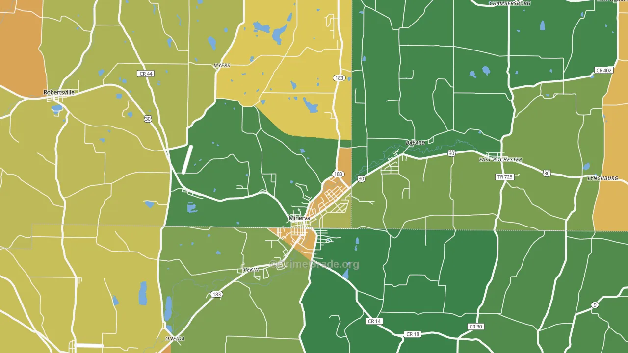 Minerva, OH Map of Robbery Rates