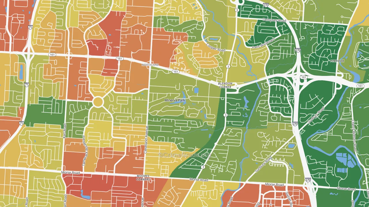 Minerva Park, OH Map of Robbery Rates