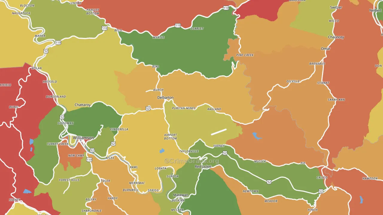 Mingo County, WV Map of Robbery Rates