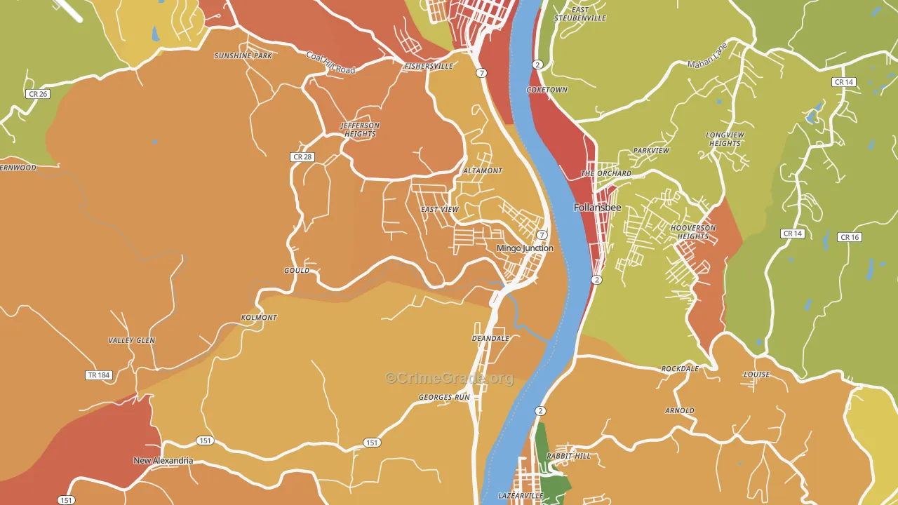 Mingo Junction, OH Map of Robbery Rates