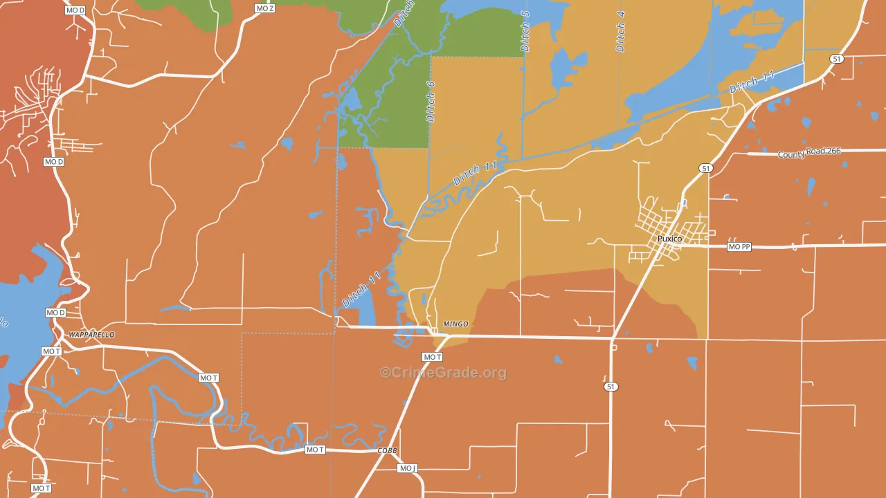 Mingo, MO Map of Robbery Rates