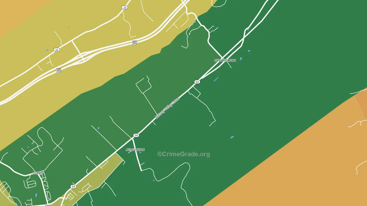 Mingoville, PA Map of Robbery Rates
