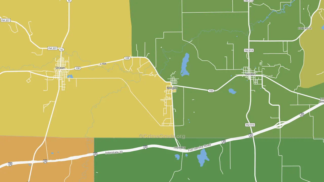 Mingus, TX Map of Robbery Rates