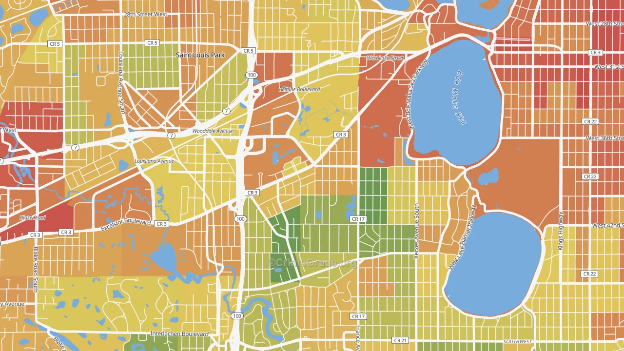 Minikahda Vista, St. Louis Park, MN Map of Robbery Rates