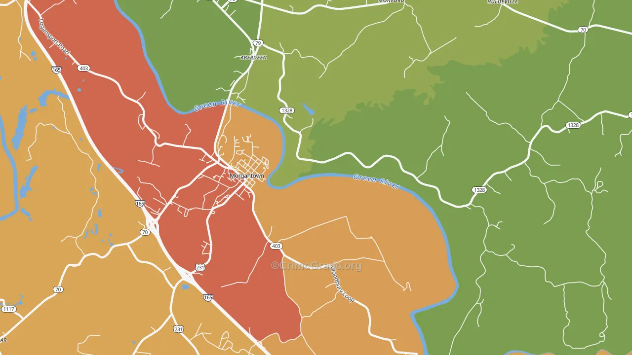 Mining City, KY Map of Robbery Rates