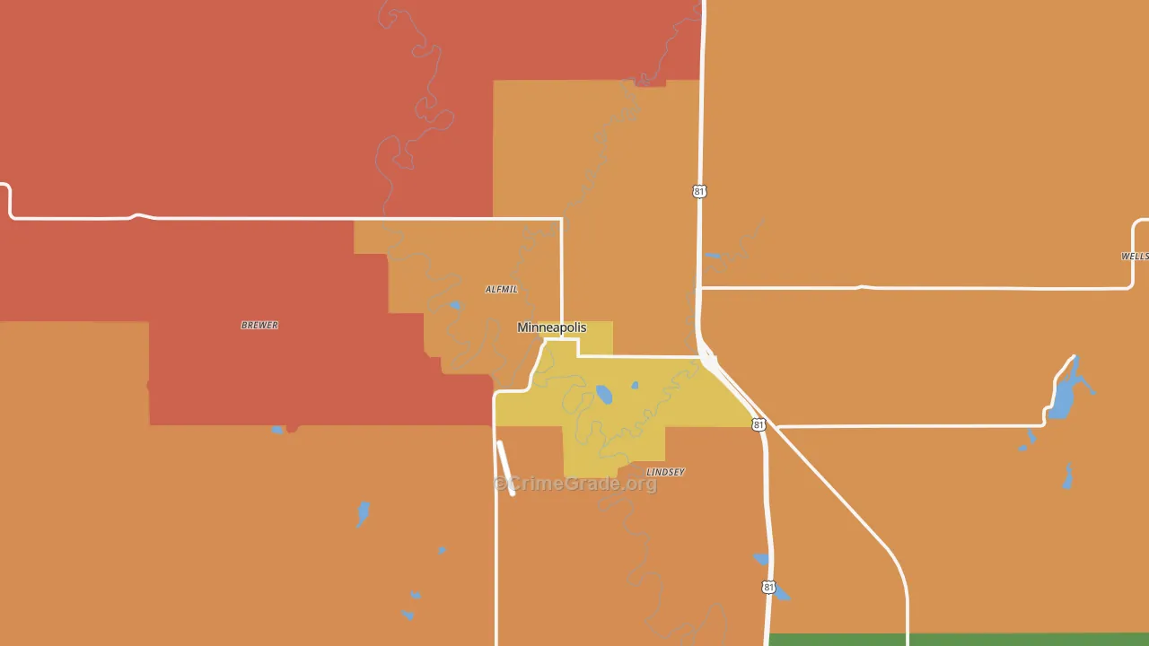 Minneapolis, KS Map of Robbery Rates