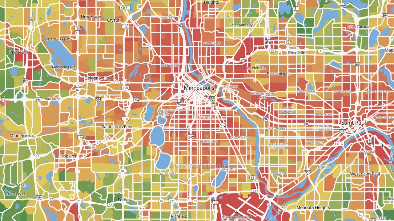 Minneapolis, MN Map of Robbery Rates