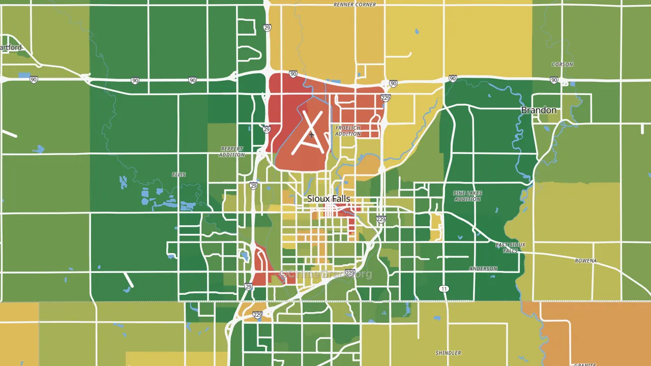 Minnehaha County, SD Map of Robbery Rates