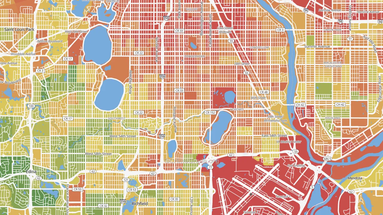 Minnehaha, Minneapolis, MN Map of Robbery Rates