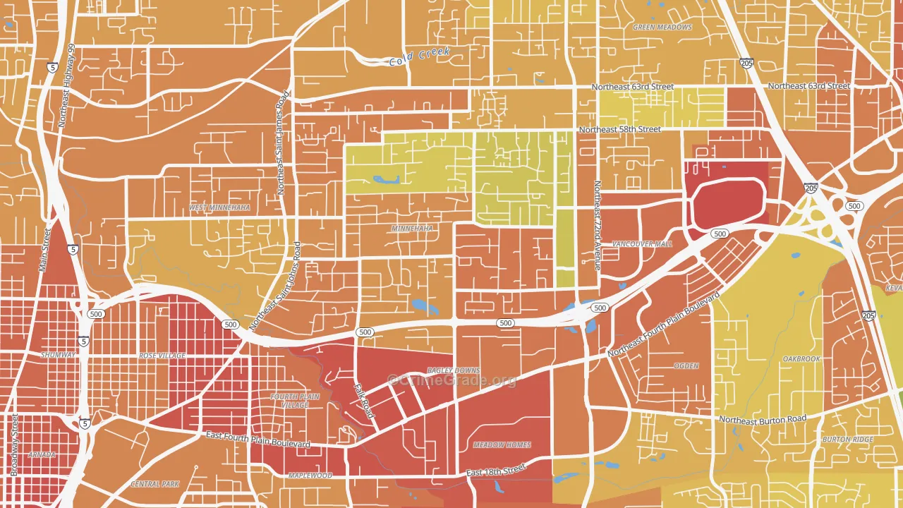 Minnehaha, WA Map of Robbery Rates