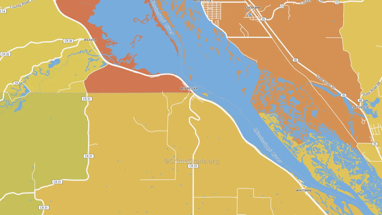 Minneiska, MN Map of Robbery Rates