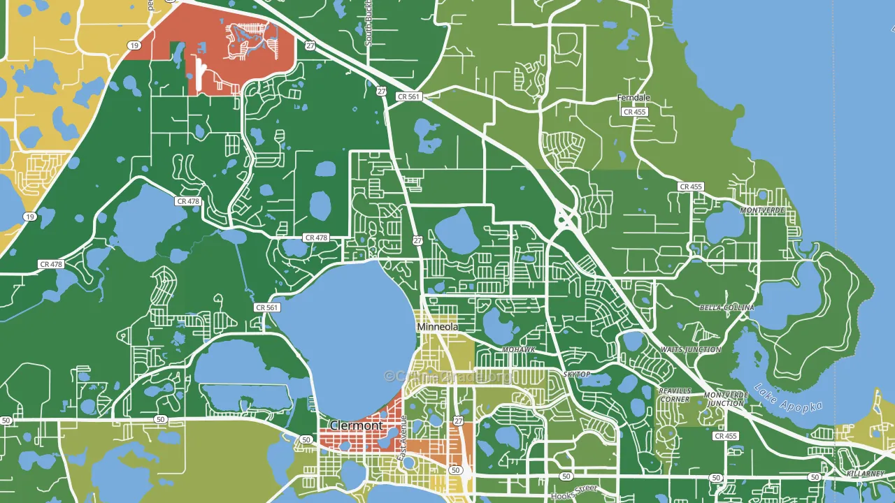 Minneola, FL Map of Robbery Rates