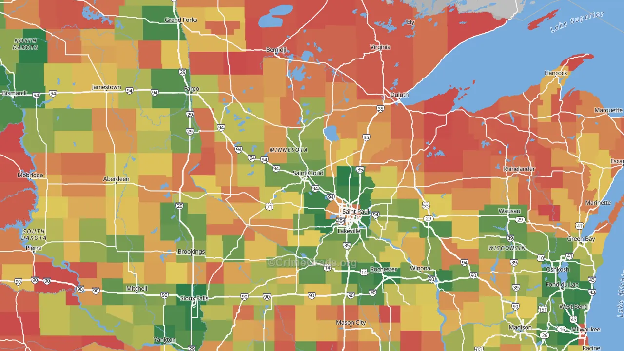 Minnesota Map of Robbery Rates