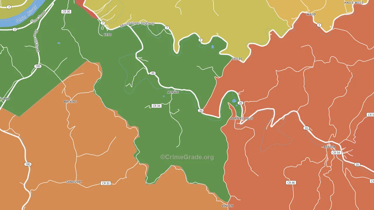 Minnie, WV Map of Robbery Rates