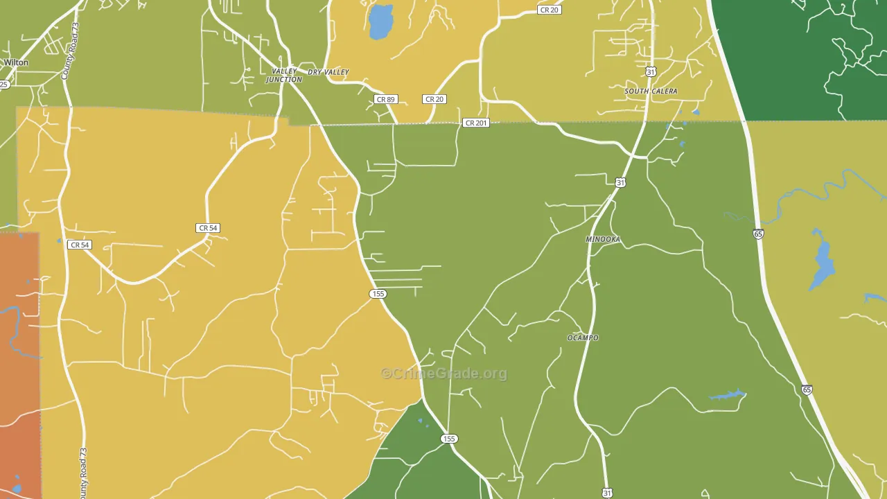 Minooka, AL Map of Robbery Rates