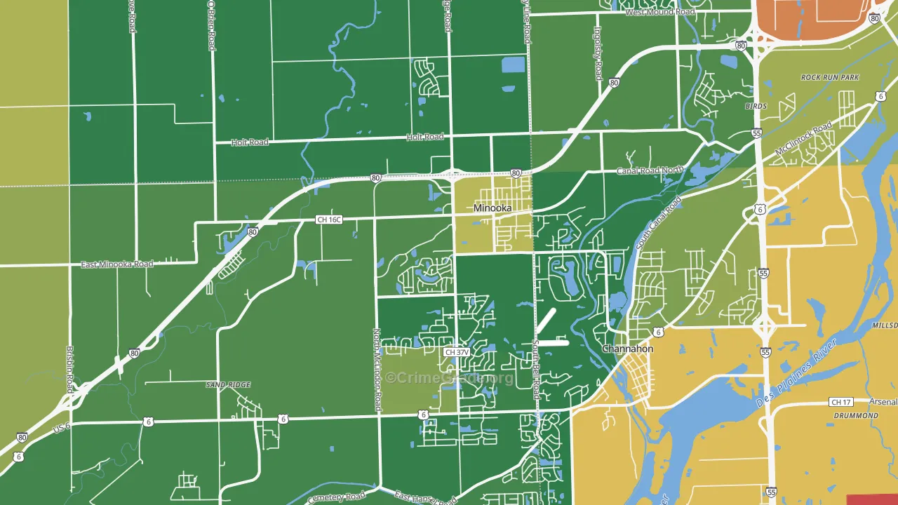 Minooka, IL Map of Robbery Rates