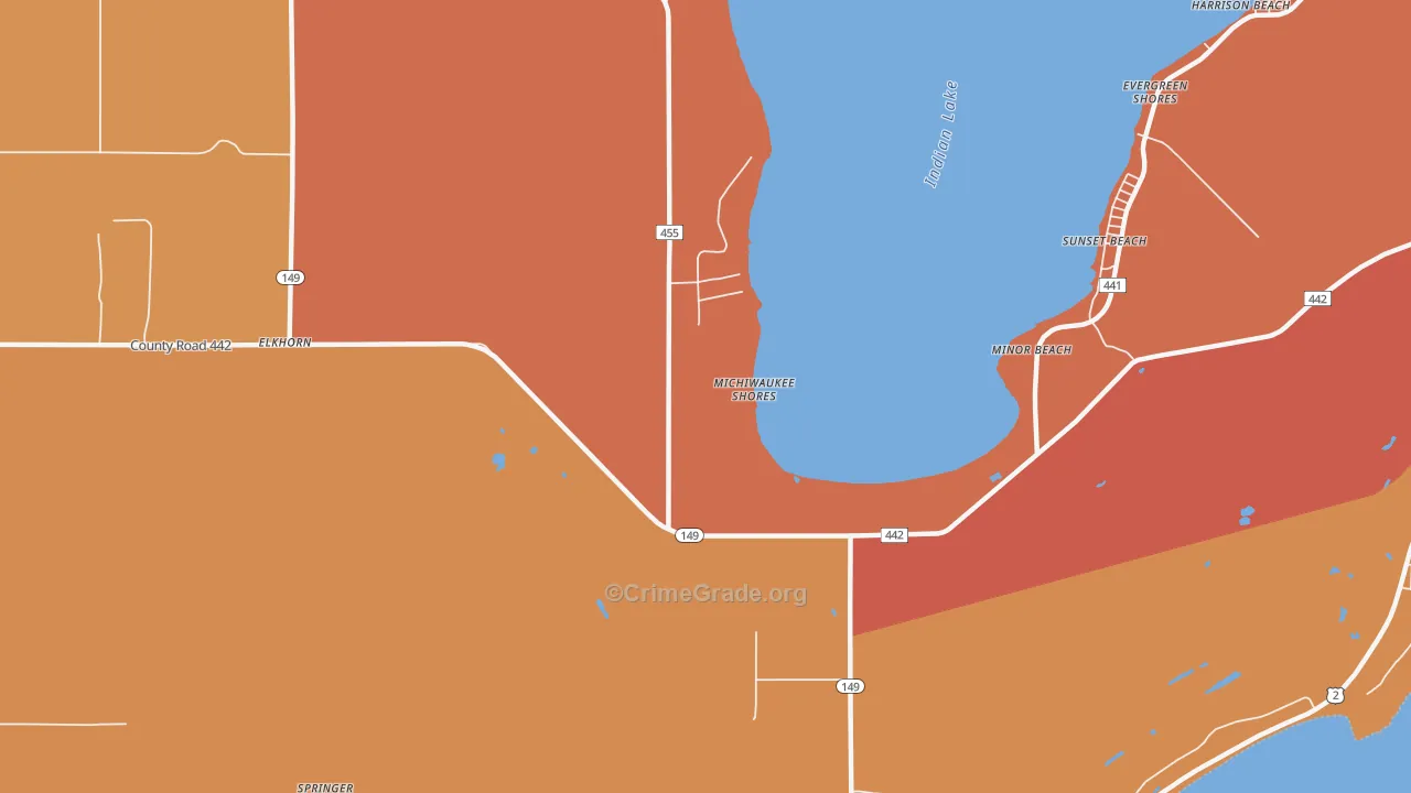 Minor Beach, MI Map of Robbery Rates