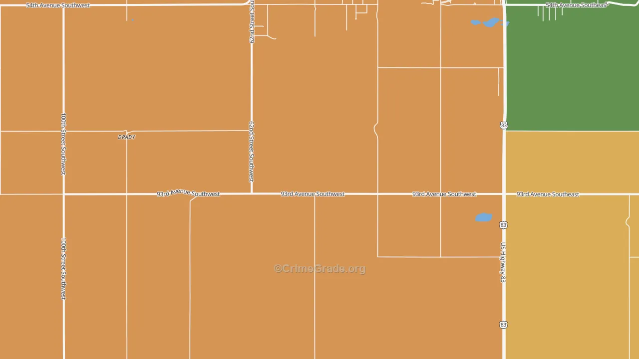 Minot Air Force Base, ND Map of Robbery Rates