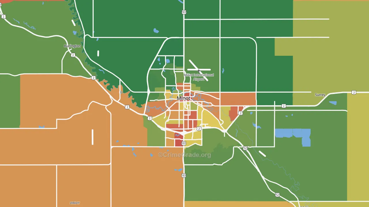 Minot, ND Map of Robbery Rates