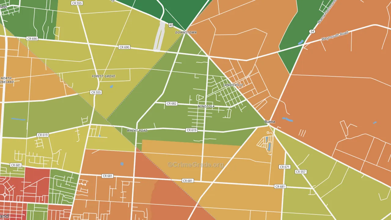 Minotola, NJ Map of Robbery Rates