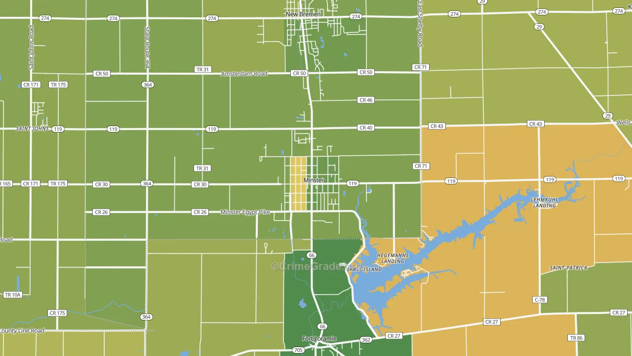 Minster, OH Map of Robbery Rates