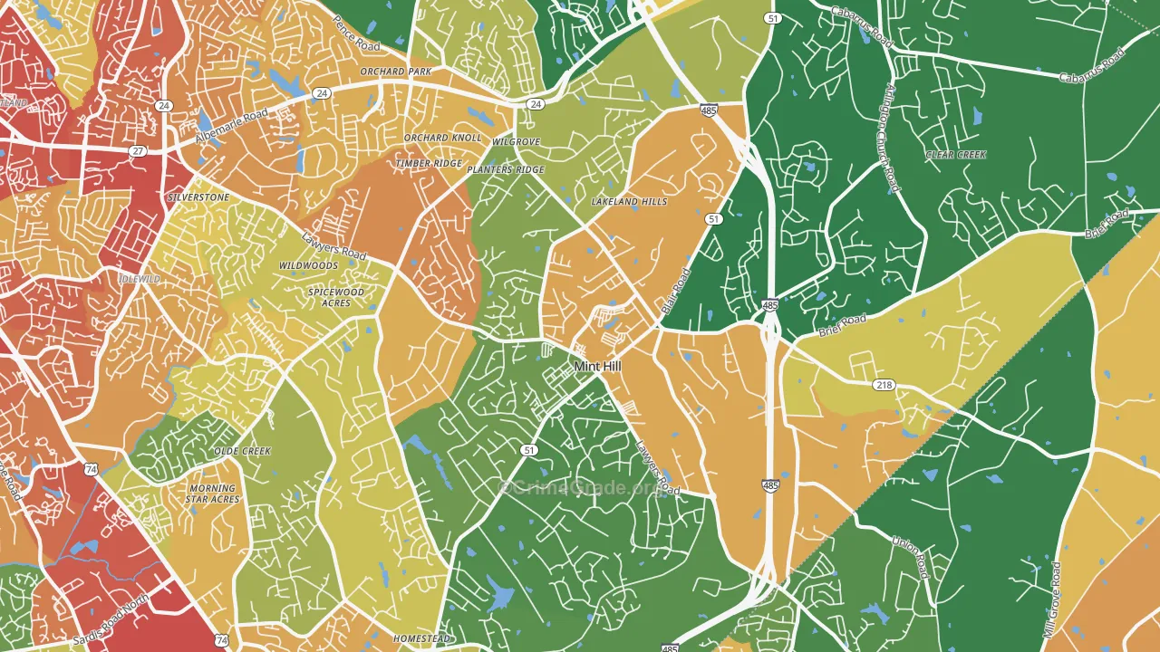 Mint Hill, NC Map of Robbery Rates