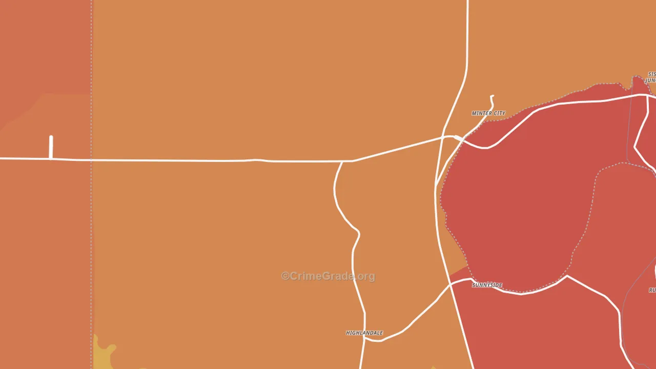 Minter City, MS Map of Robbery Rates