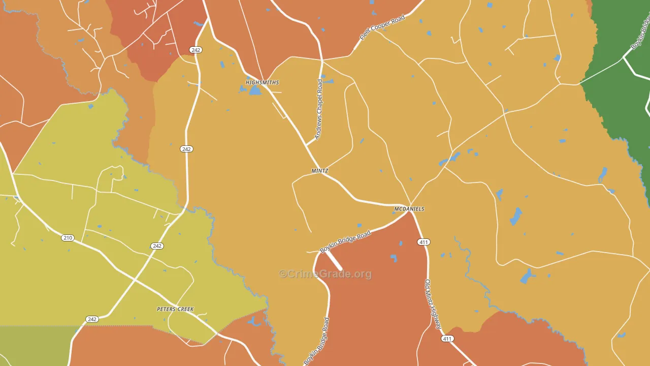 Mintz, NC Map of Robbery Rates