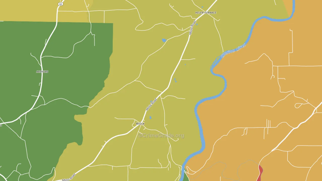 Miola, PA Map of Robbery Rates