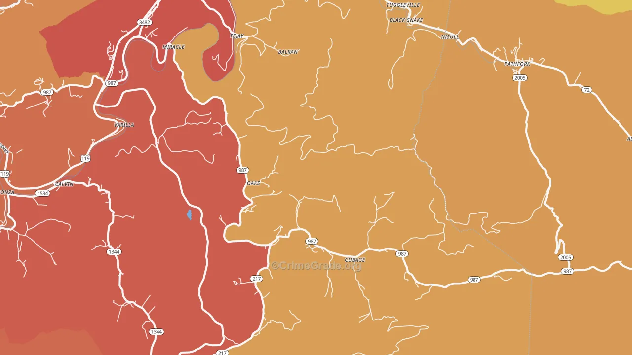 Miracle, KY Map of Robbery Rates