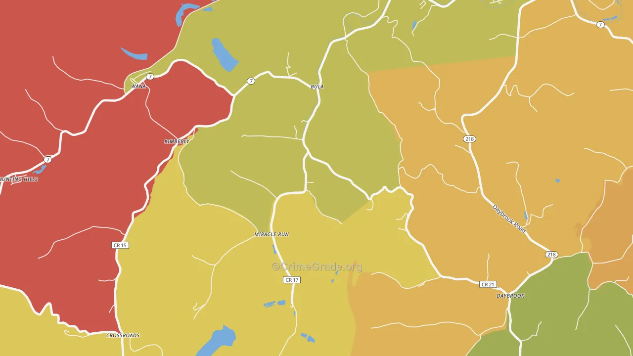 Miracle Run, WV Map of Robbery Rates