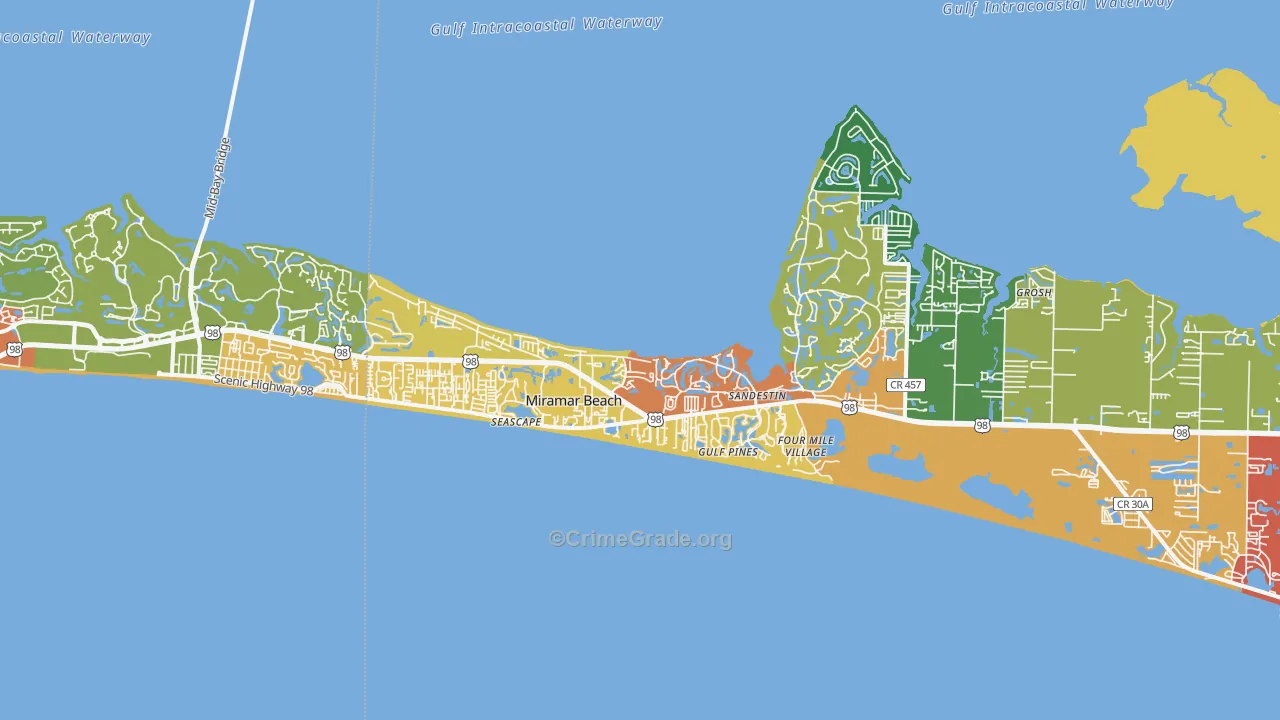 Miramar Beach, FL Map of Robbery Rates
