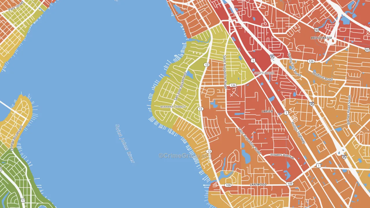 Miramar, Jacksonville, FL Map of Robbery Rates