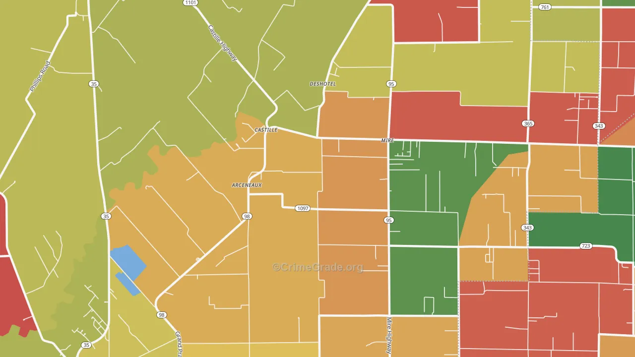 Mire, LA Map of Robbery Rates