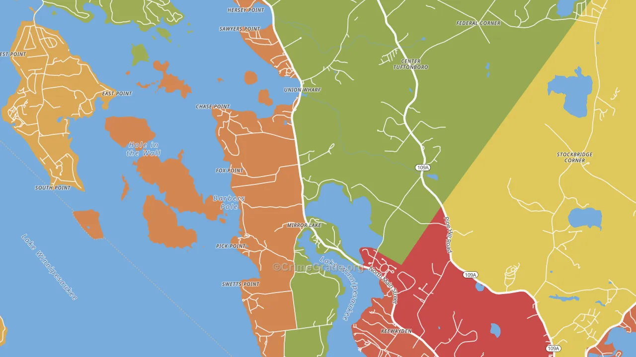 Mirror Lake, NH Map of Robbery Rates