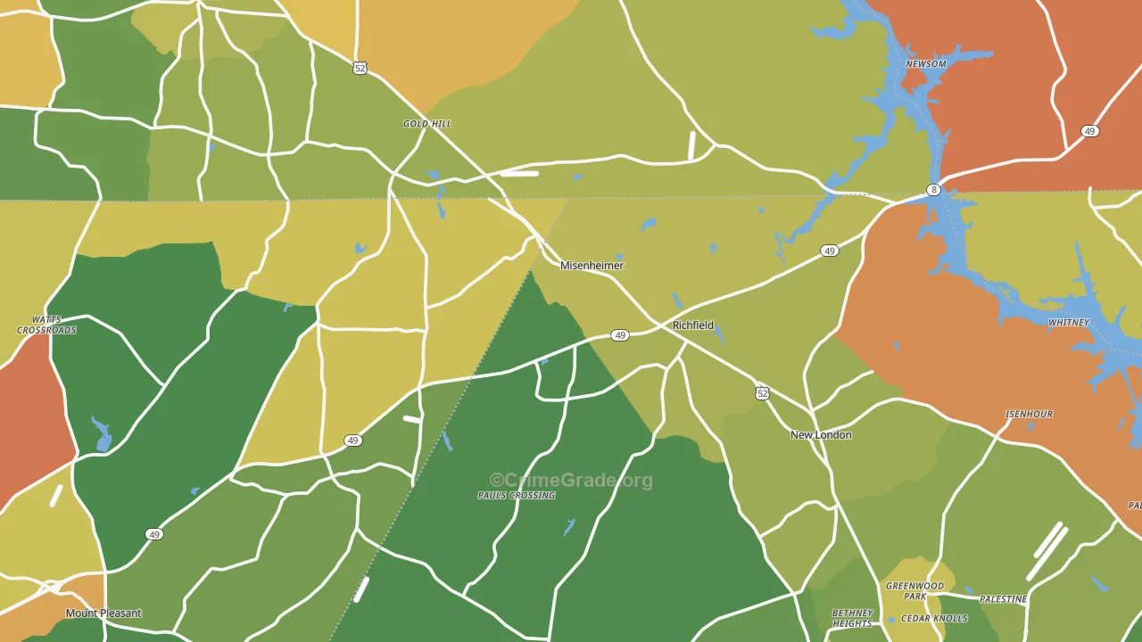 Misenheimer, NC Map of Robbery Rates