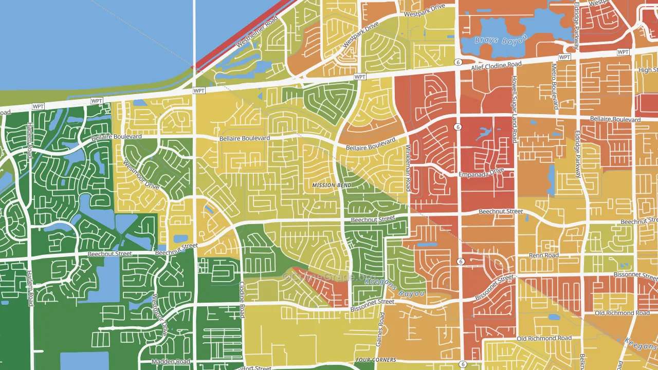 Mission Bend, TX Map of Robbery Rates