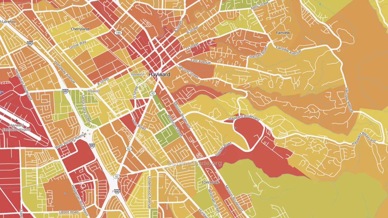 Mission-Foothill, Hayward, CA Map of Robbery Rates