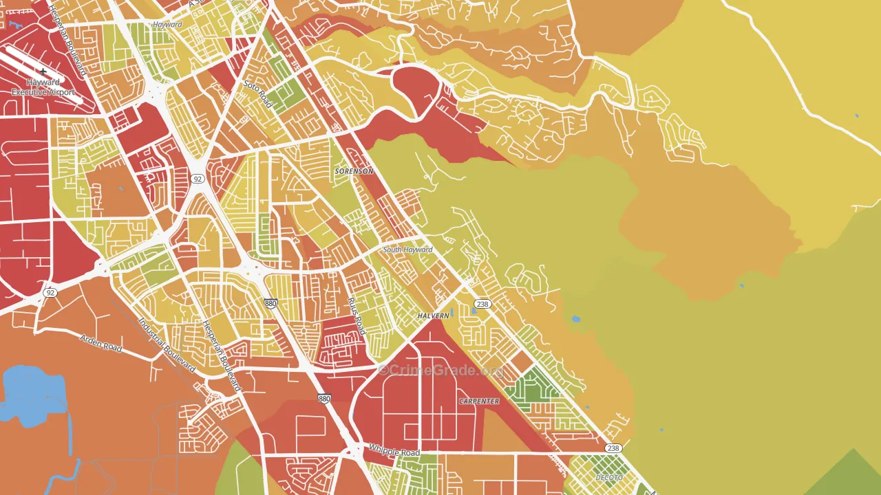 Mission-Garin, Hayward, CA Map of Robbery Rates