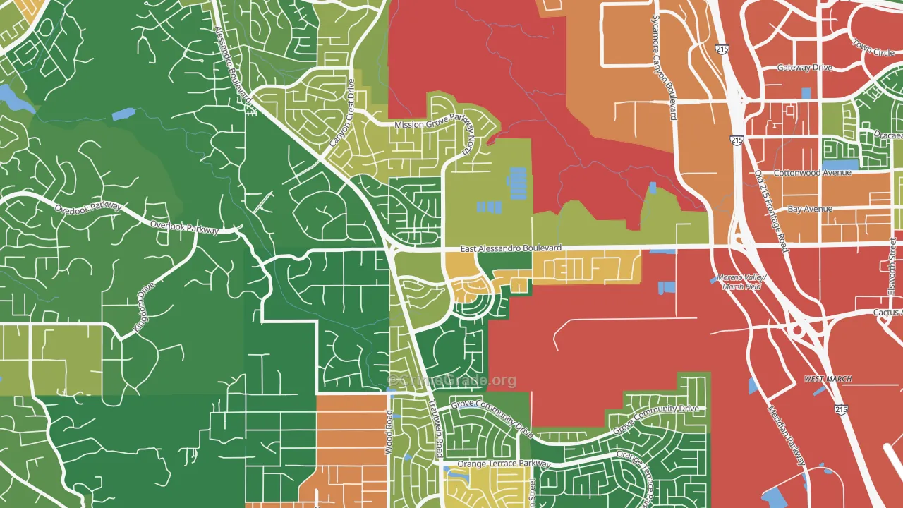 Mission Grove, Riverside, CA Map of Robbery Rates