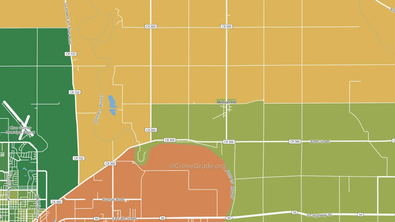 Mission Hill, SD Map of Robbery Rates