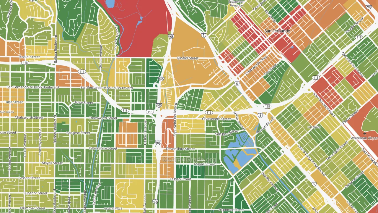 Mission Hills, CA Map of Robbery Rates