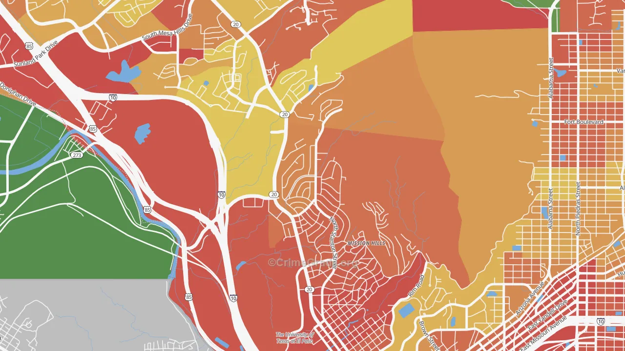 Mission Hills, El Paso, TX Map of Robbery Rates